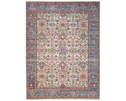 9x12 Gray Blue Aryana Afghan Hand Knotted Veg Dye Wool Area Rug